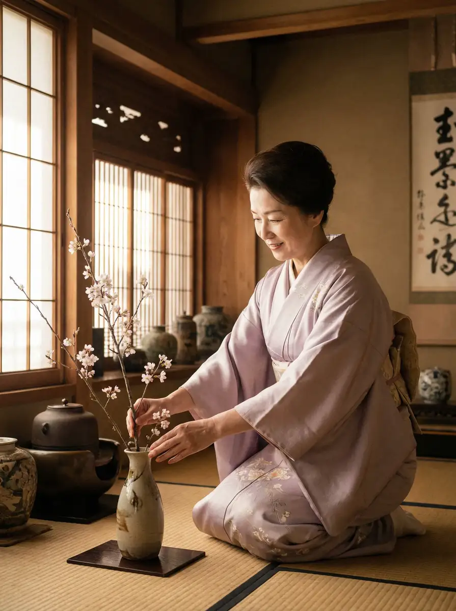 一位优雅的 【桥本有菜】最新桥本有菜自媒体~桥本有菜免费观看导航 在和室中插花